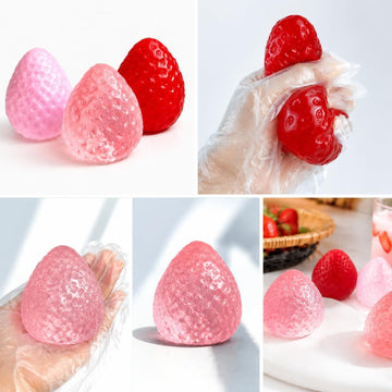 3PCS Large Strawberry Taba Squishies – Handmade Sticky Stress Relief Fidget Toys