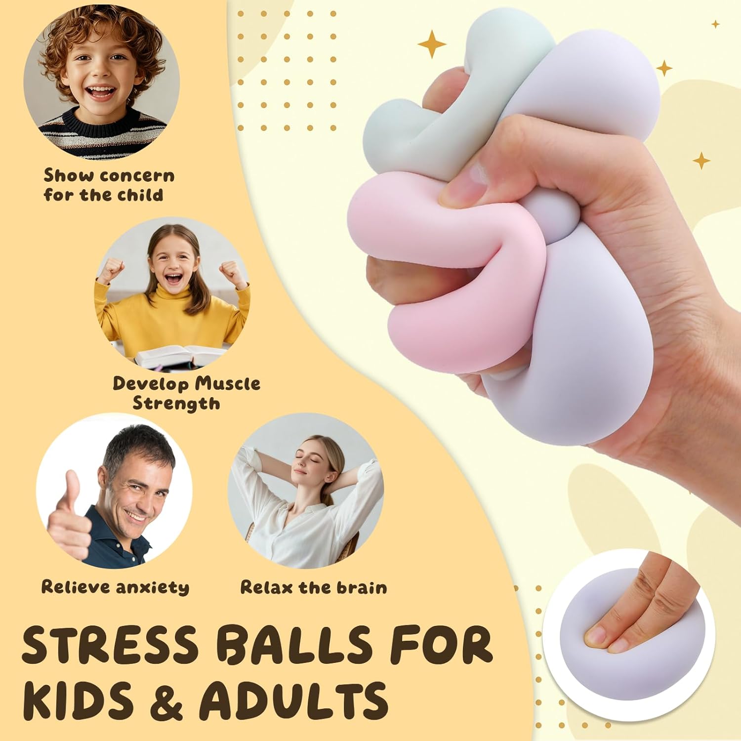 4PCS Handmade Squishy Stress Balls – Soft Sensory Fidget Squeeze Toys for Stress & Anxiety Relief (Mochi Collection)