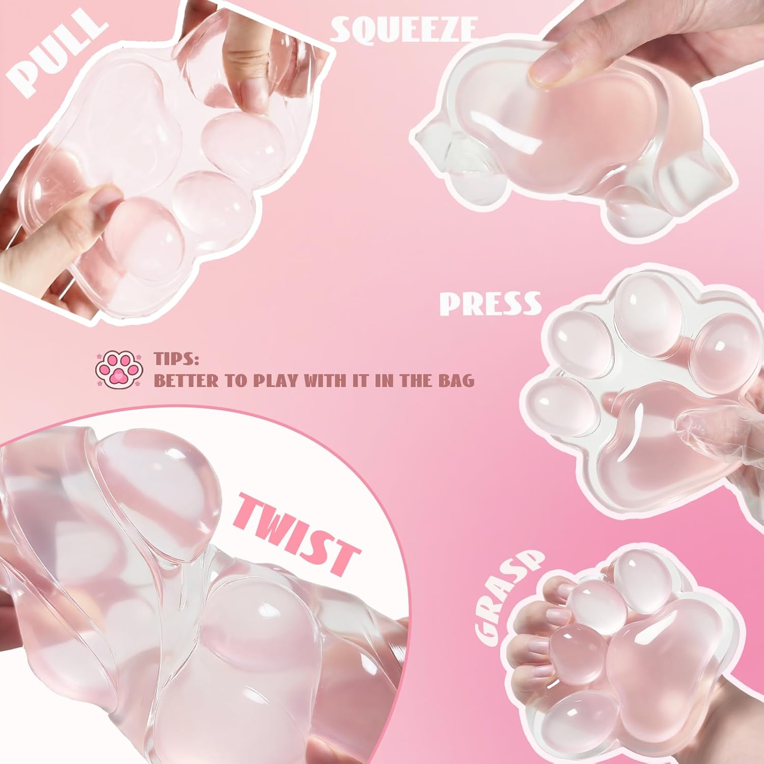 Large Pink Cat Paw Taba Squishy – Handmade Sensory Stress Relief Toy