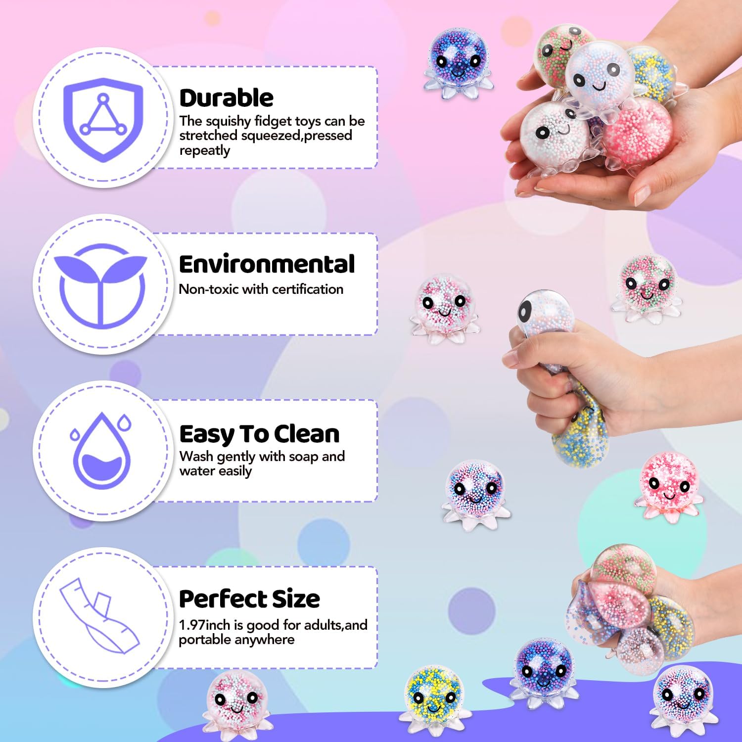 12 Pack Fidget Stress Balls for Adults, Cute Octopus Stress Relief Sensory Stress Ball,