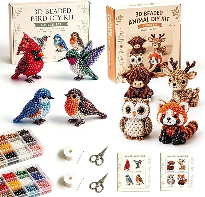 3D Beaded Bird DIY KitCreate Beautiful Mini Bird Models with Colorful Beads – Perfect for Beginners, Teens & Craft Lovers