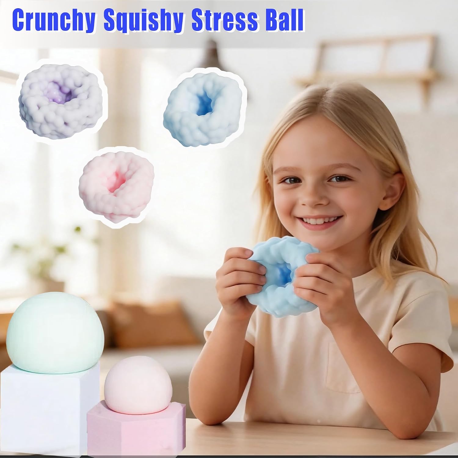 ASMR Crunchy Bead-Filled Squishy Stress Ball – Satisfying Sensory Fidget Toy for Stress Relief (Blue)