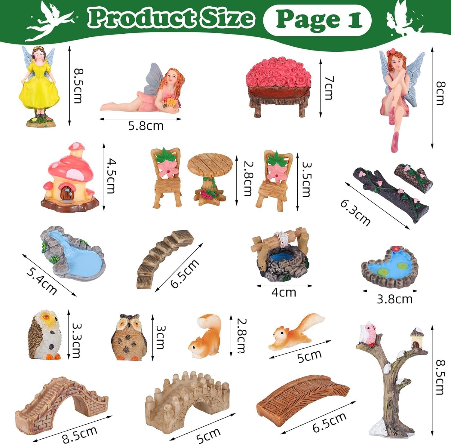 109 Pcs Fairy Garden Accessories Fairy Garden Kit Miniature Fairy Figurines Accessories Fairy Animals Decor Outdoor for DIY Dollhouse
