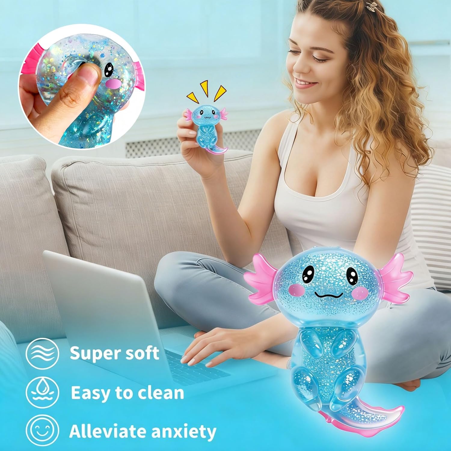 2 Pcs Axolotl Squishy Stress Relief Toy