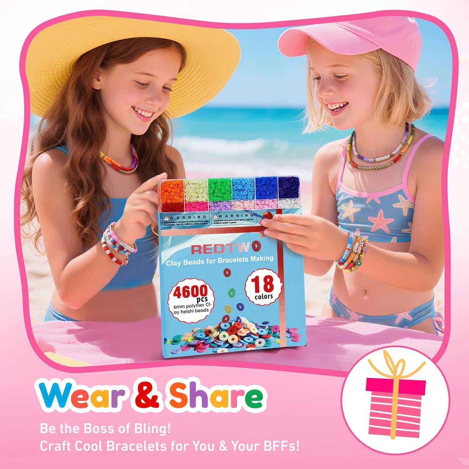 Redtwo 5100 Clay Beads Bracelet Making Kit, Flat Preppy Beads for Friendship