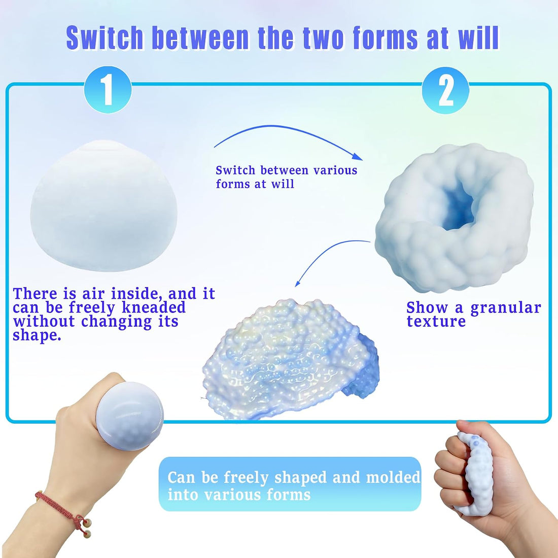 ASMR Crunchy Bead-Filled Squishy Stress Ball – Satisfying Sensory Fidget Toy for Stress Relief (Blue)