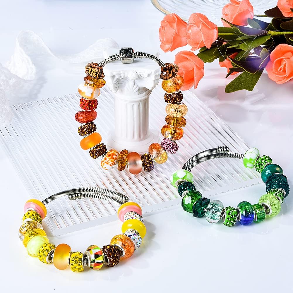 Assortment European Large Hole Beads Spacer Beads Rhinestone Craft Beads for DIY Charms Bracelet Jewelry Making (Blue-Red-White)