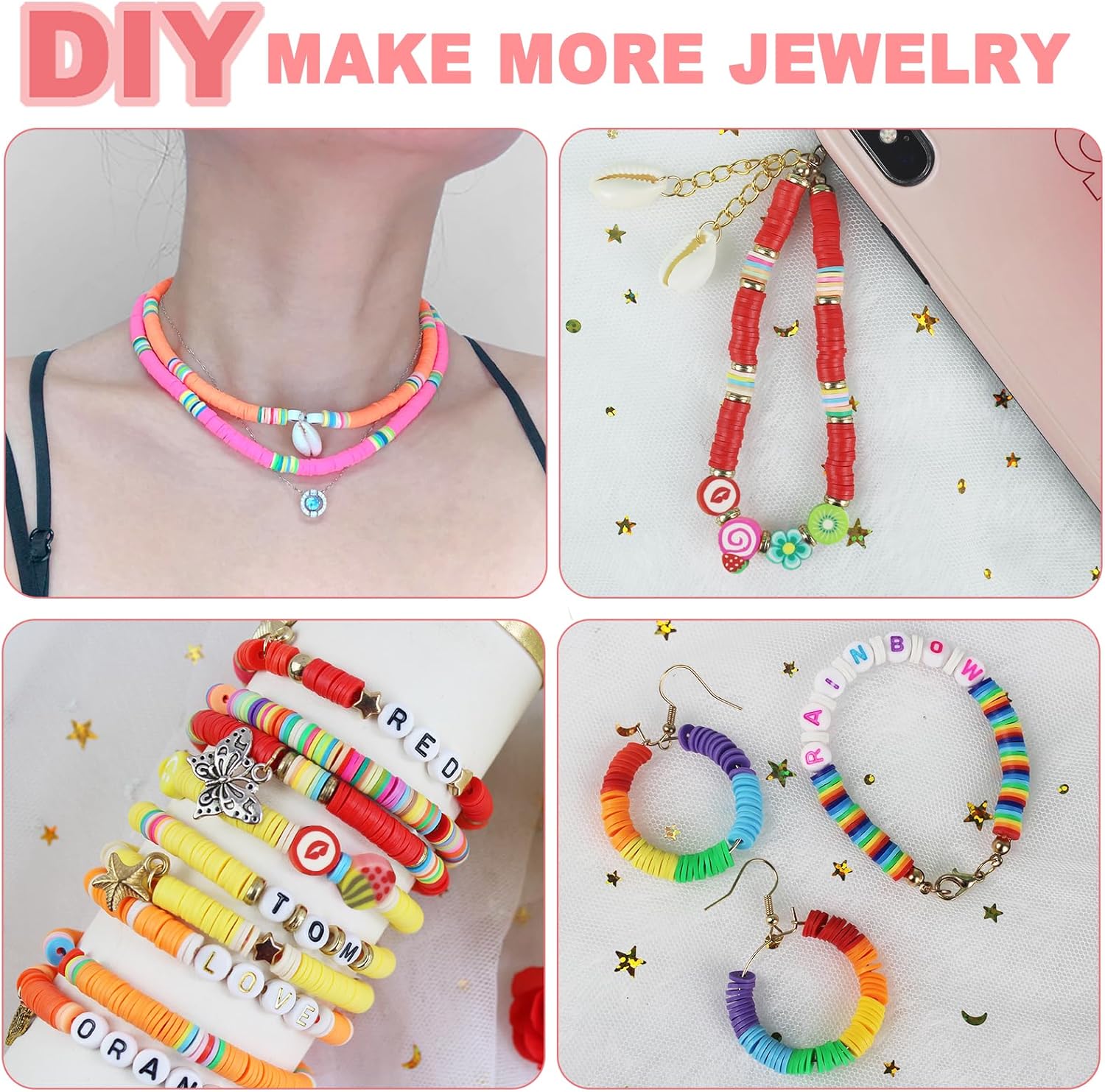 Redtwo 5100 Clay Beads Bracelet Making Kit, Flat Preppy Beads for Friendship