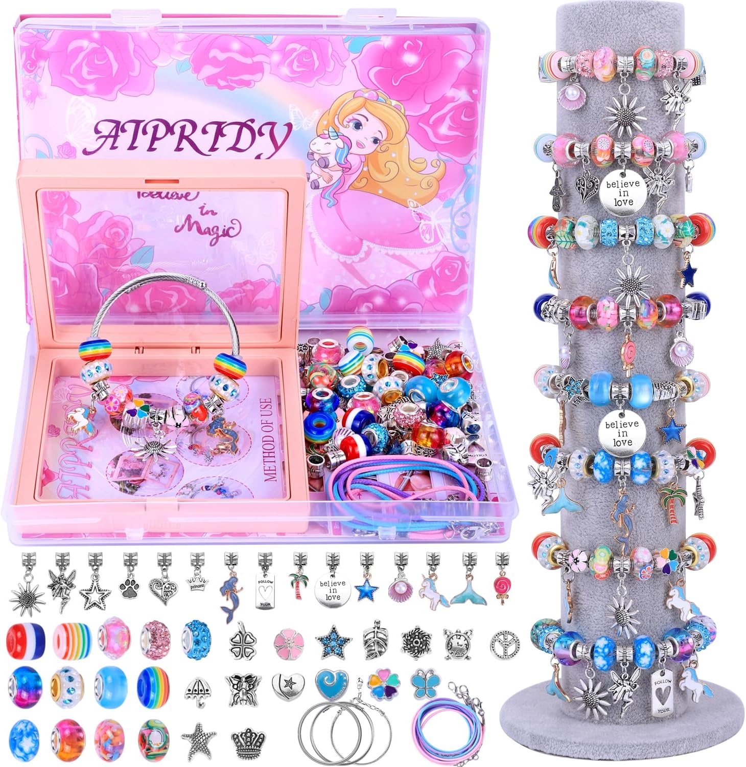 208 Pieces Charm Bracelet Making Kit,Unicorn Mermaid Crafts Gifts Set Can Inspires Imagination and