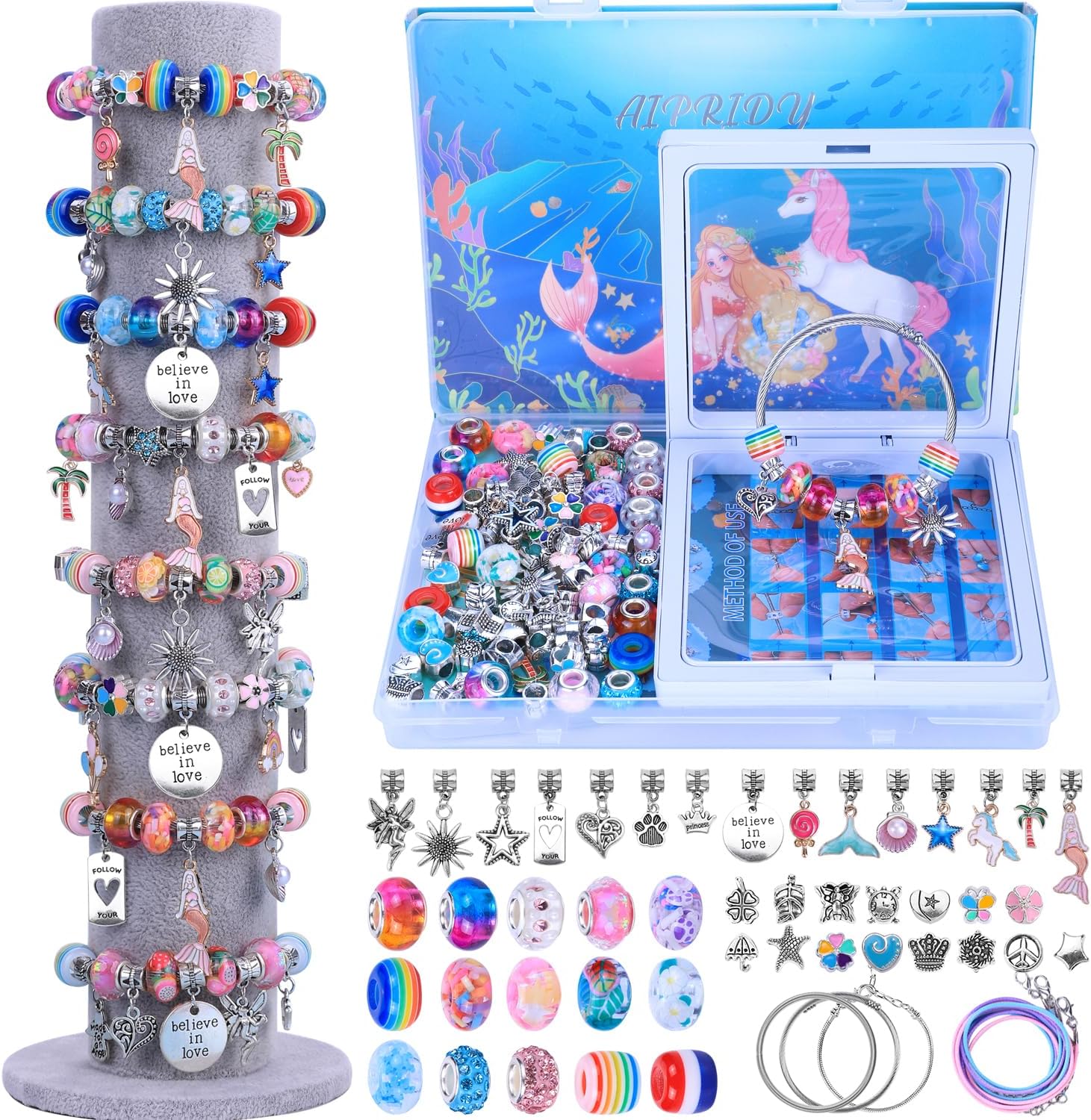 208 Pieces Charm Bracelet Making Kit,Unicorn Mermaid Crafts Gifts Set Can Inspires Imagination and