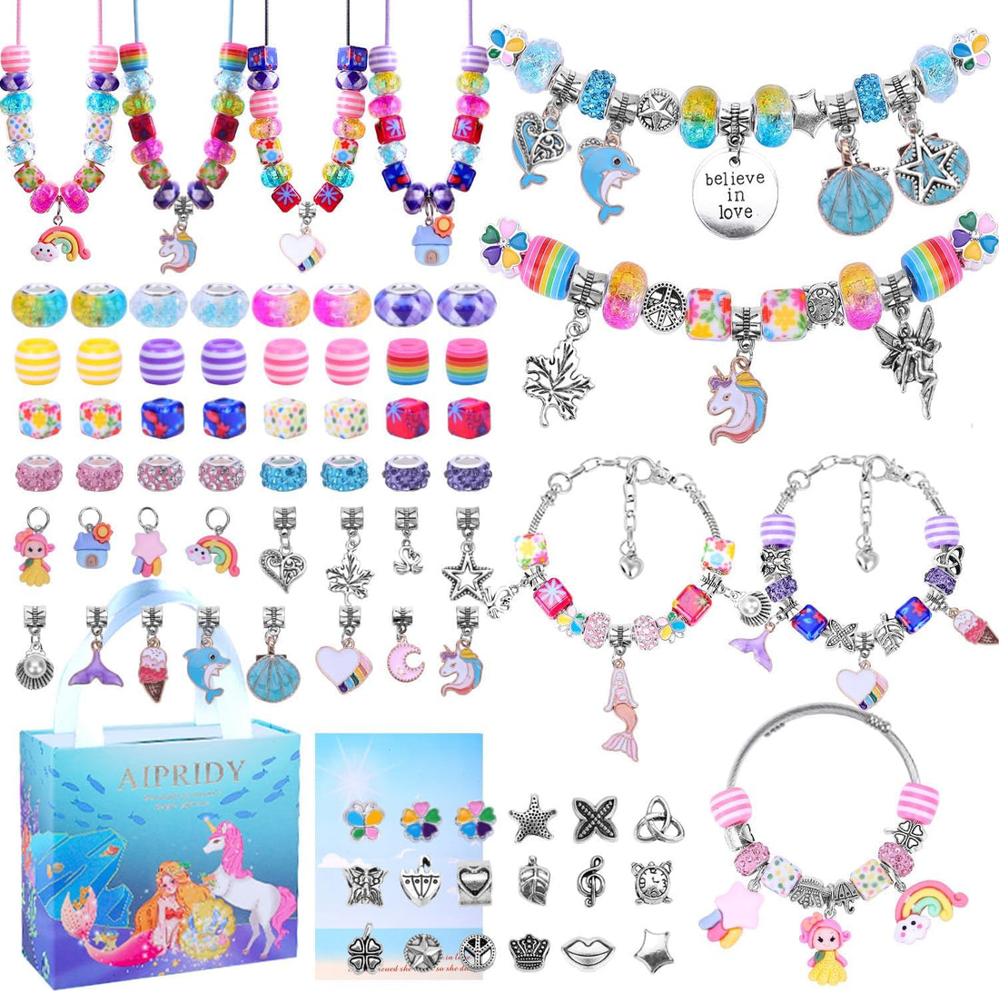 208 Pieces Charm Bracelet Making Kit,Unicorn Mermaid Crafts Gifts Set Can Inspires Imagination and