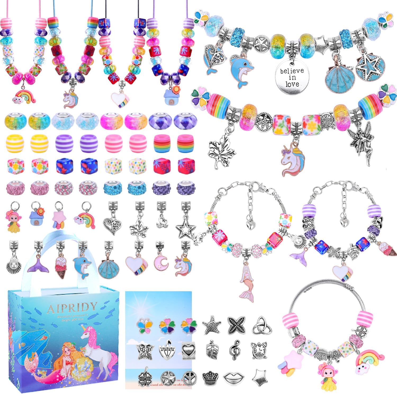 208 Pieces Charm Bracelet Making Kit,Unicorn Mermaid Crafts Gifts Set Can Inspires Imagination and
