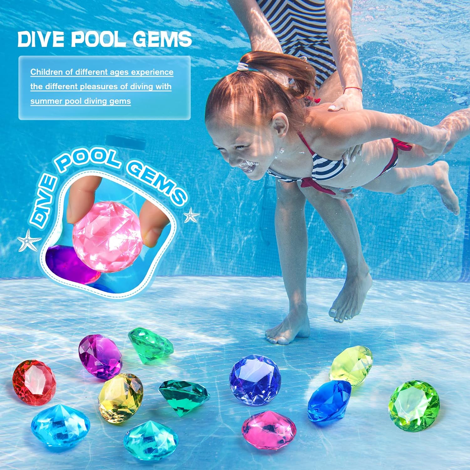 10-Pie10-Piece Giant Diving Gems Pool Toys – Colorful Underwater Treasure Hunting Setce Giant Diving Gems Pool Toys – Colorful Underwater Treasure Hunting Set