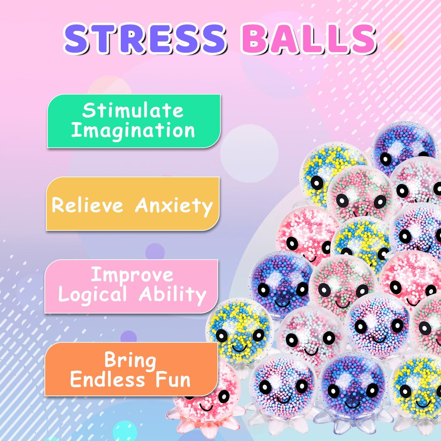 12 Pack Fidget Stress Balls for Adults, Cute Octopus Stress Relief Sensory Stress Ball,