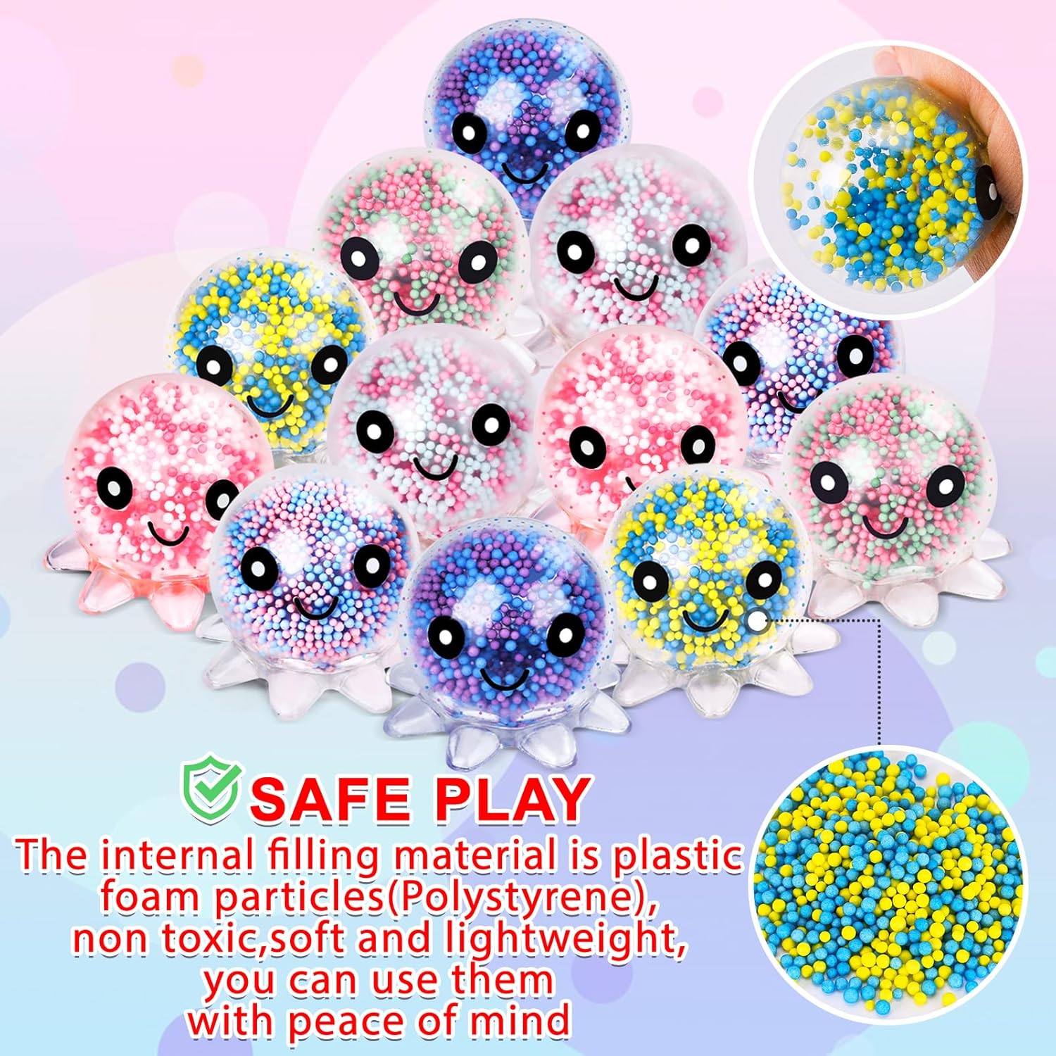 12 Pack Fidget Stress Balls for Adults, Cute Octopus Stress Relief Sensory Stress Ball,