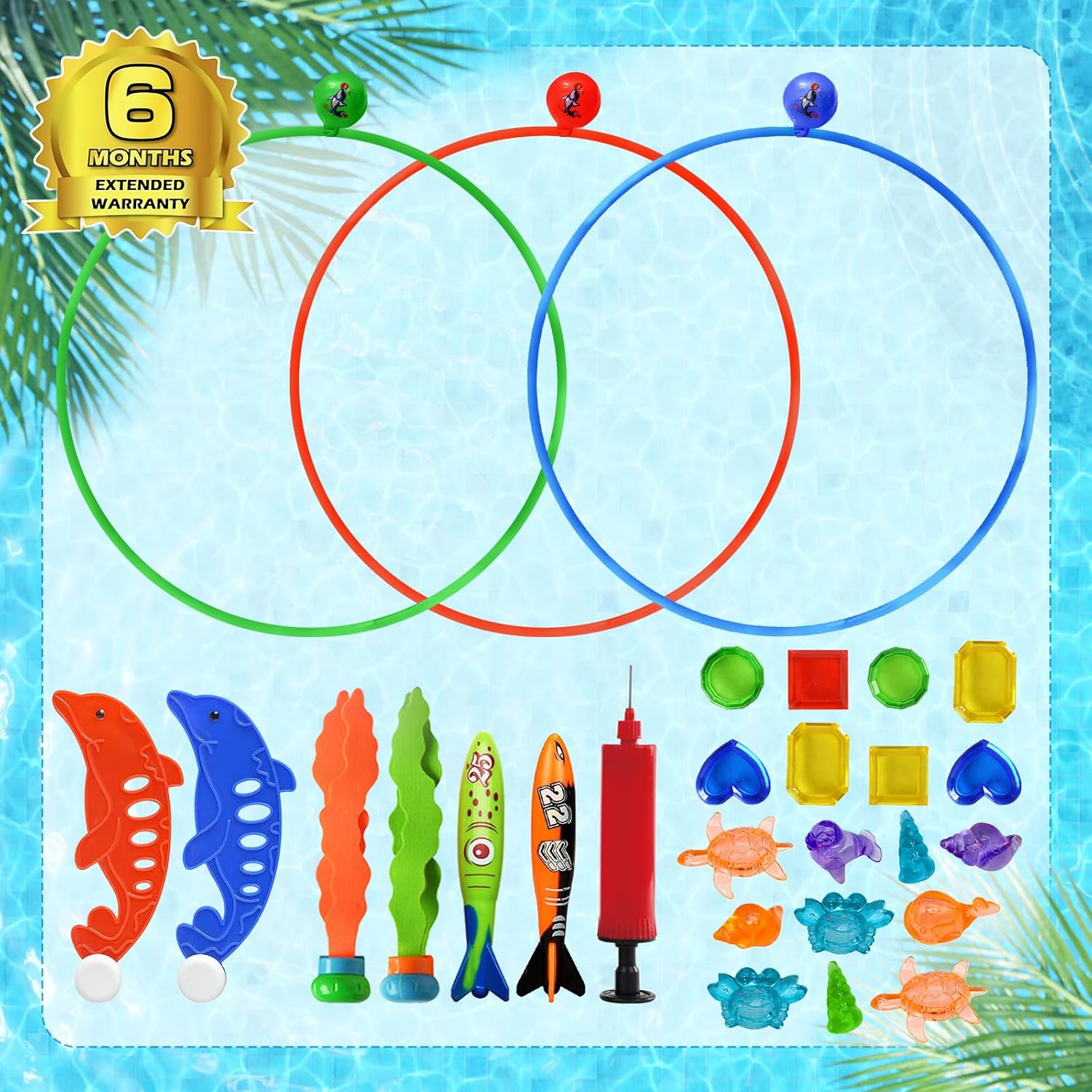 "28-Piece Pool Diving Rings Set – Underwater Treasure Swim Game"