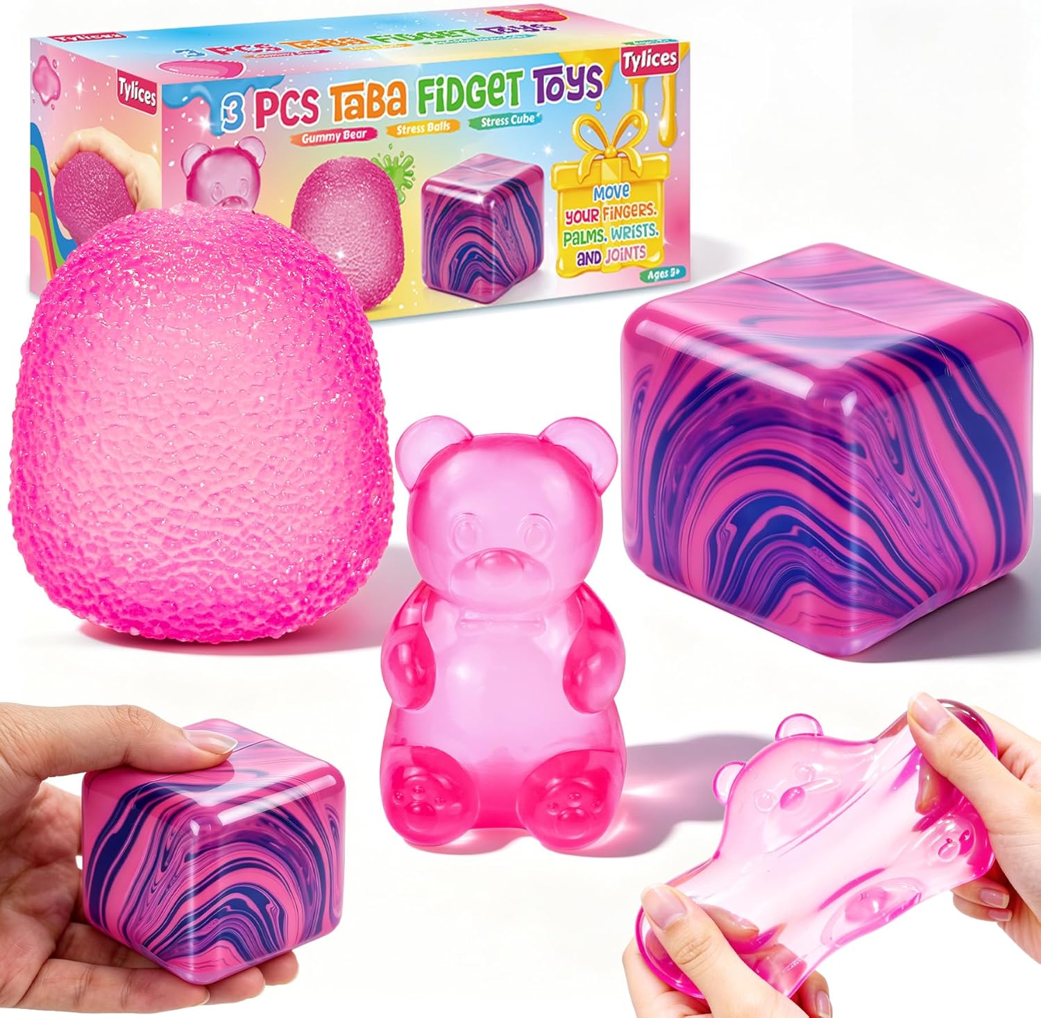 3PCS Taba Squishy Stress Cubes – Soft Fidget Toys for Stress Relief, Anxiety Relief & Sensory Play for Kids and Adults