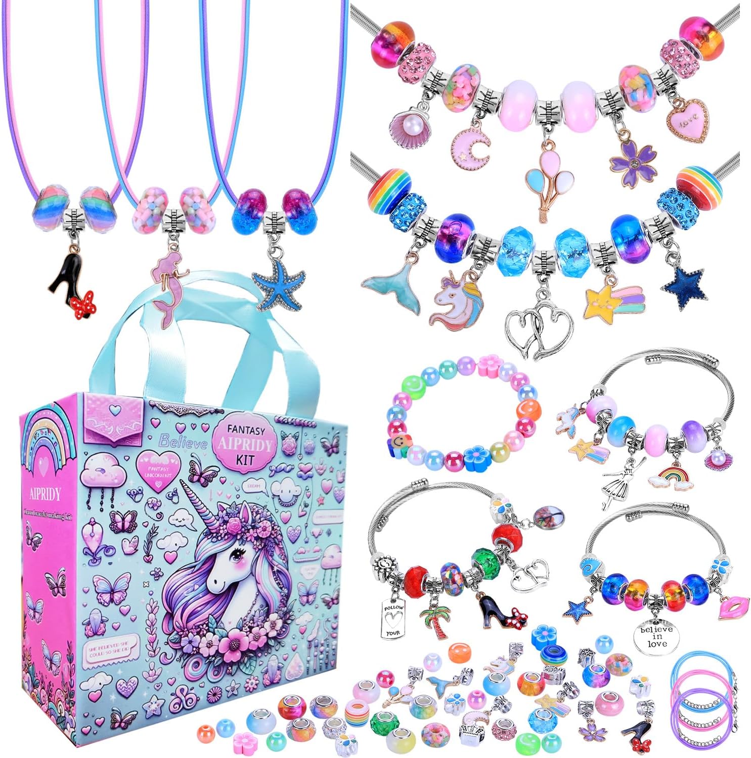 208 Pieces Charm Bracelet Making Kit,Unicorn Mermaid Crafts Gifts Set Can Inspires Imagination and