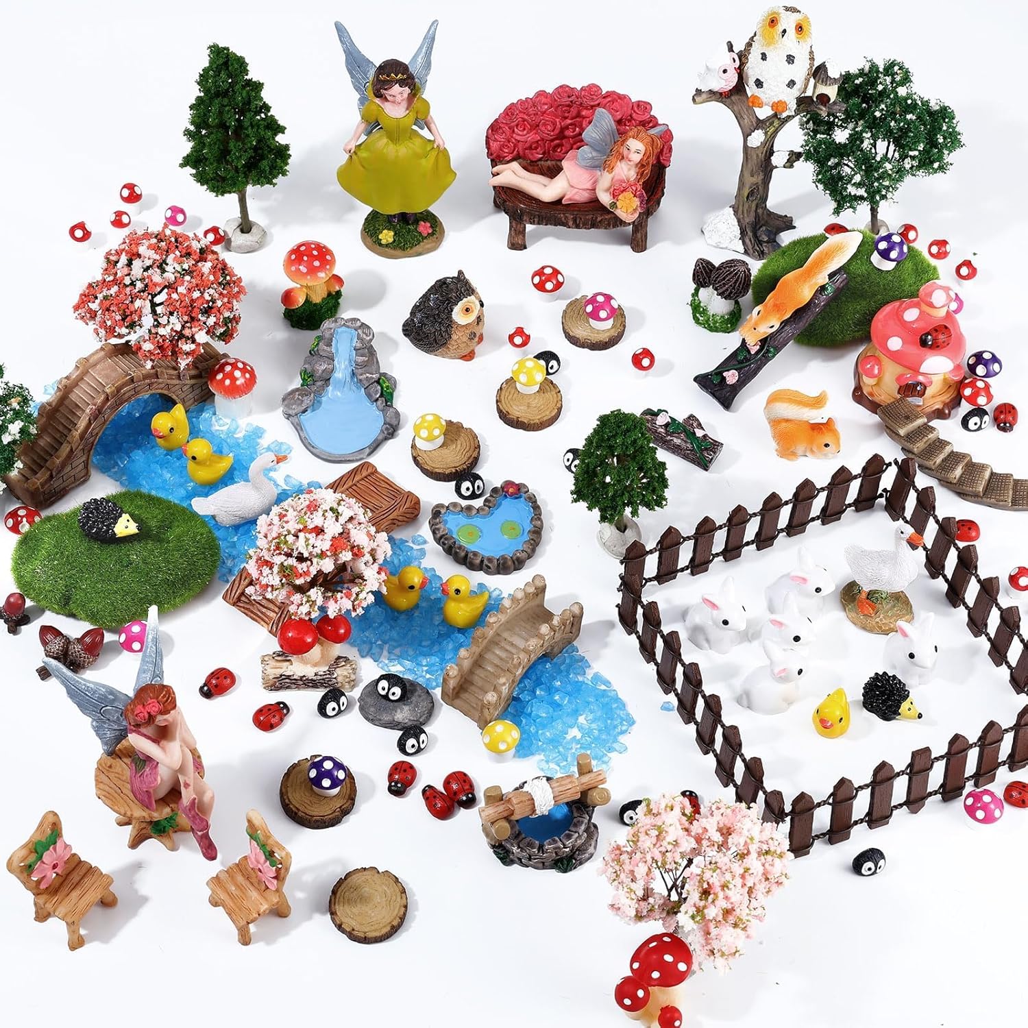 109 Pcs Fairy Garden Accessories Fairy Garden Kit Miniature Fairy Figurines Accessories Fairy Animals Decor Outdoor for DIY Dollhouse