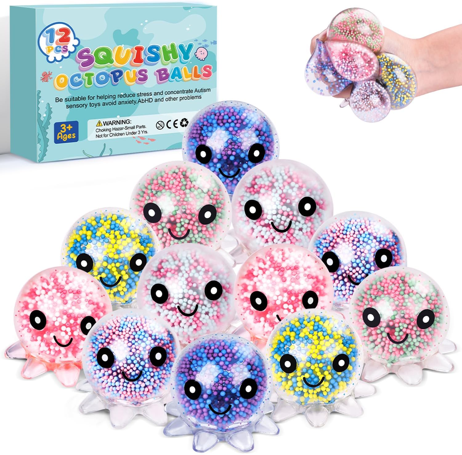 12 Pack Fidget Stress Balls for Adults, Cute Octopus Stress Relief Sensory Stress Ball,