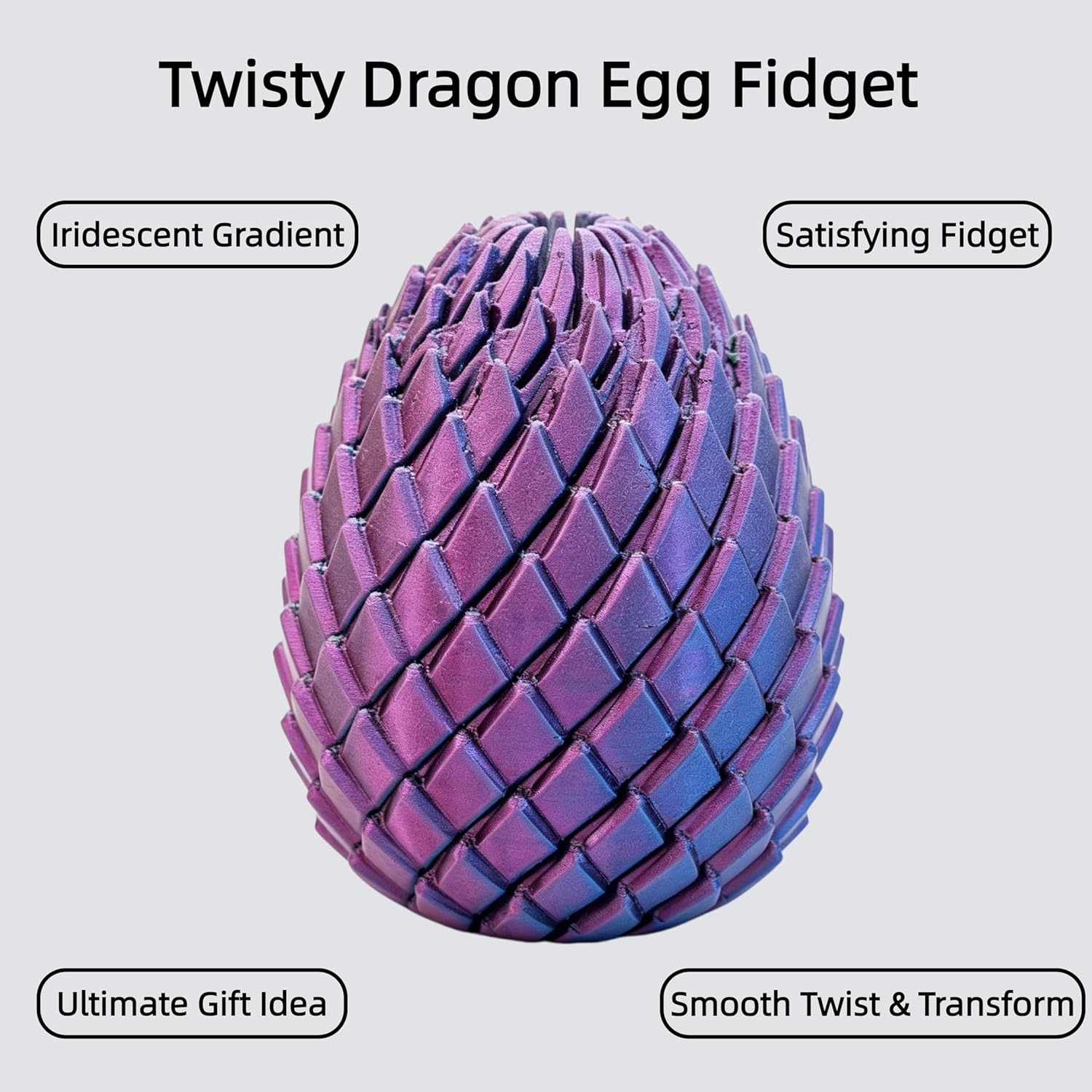 3D Printed Fidget Toy, Twisty Dragon Eggs, Spiral Slippery Egg Fidget Toy