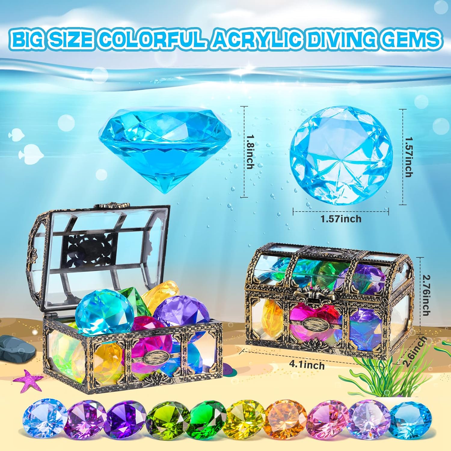 10-Pie10-Piece Giant Diving Gems Pool Toys – Colorful Underwater Treasure Hunting Setce Giant Diving Gems Pool Toys – Colorful Underwater Treasure Hunting Set