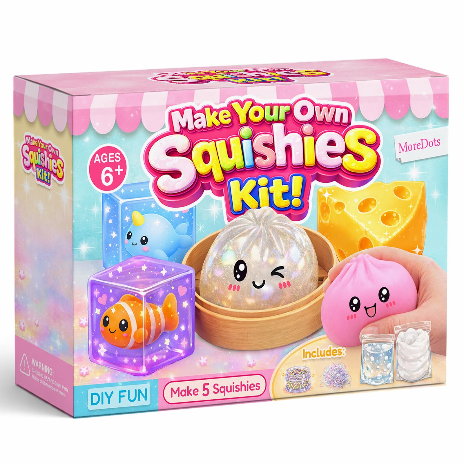 DIY Squishy Making Kit – Create Dumpling, Cheese & Glitter Cube Squishies, Handmade Stress Relief Craft Kit for Kids & Adults