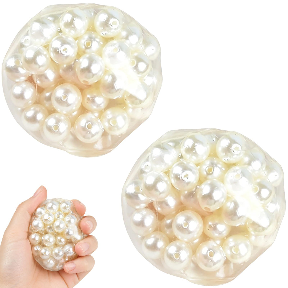 2 PCS Pearl Crunchy Squishy Stress Balls, Bead-Filled Slow Rising Fidget Toys for Stress Relief, ASMR Sensory Squeeze Toys (Pearl White)