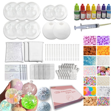 DIY Crunchy Squishy Stress Ball Kit, Make Your Own ASMR Fidget Toys with 10 TPR Skins, 13 Fillers, Slime & Clay, Handmade Sensory Craft Kit for Stress Relief