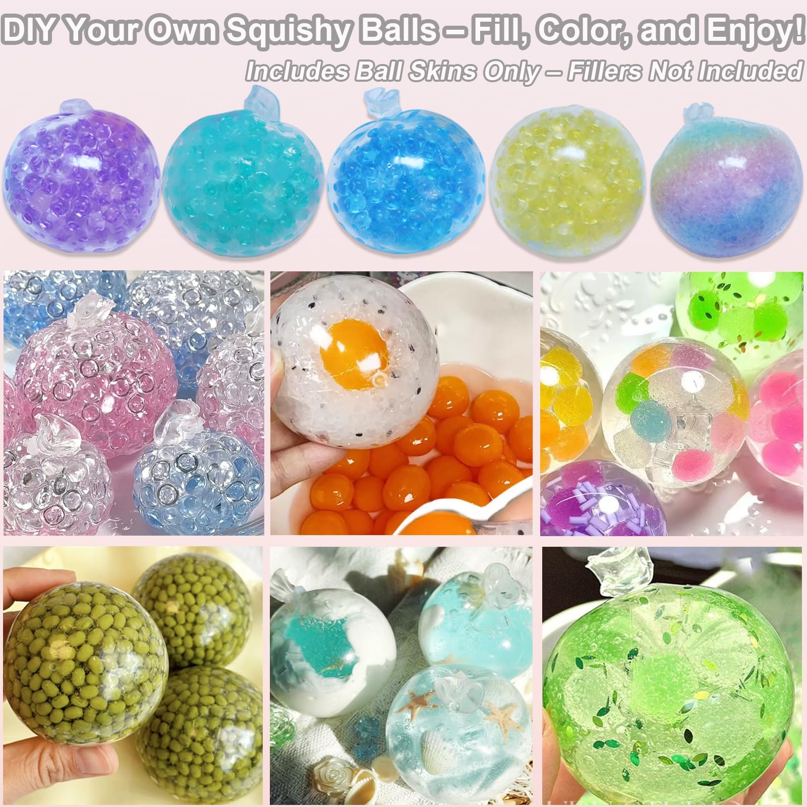 DIY Stress Ball Kit with 15 Clear Skins, Air Pump & Expander Tool – Make Your Own Crunchy Squishy & Fidget Stress Balls