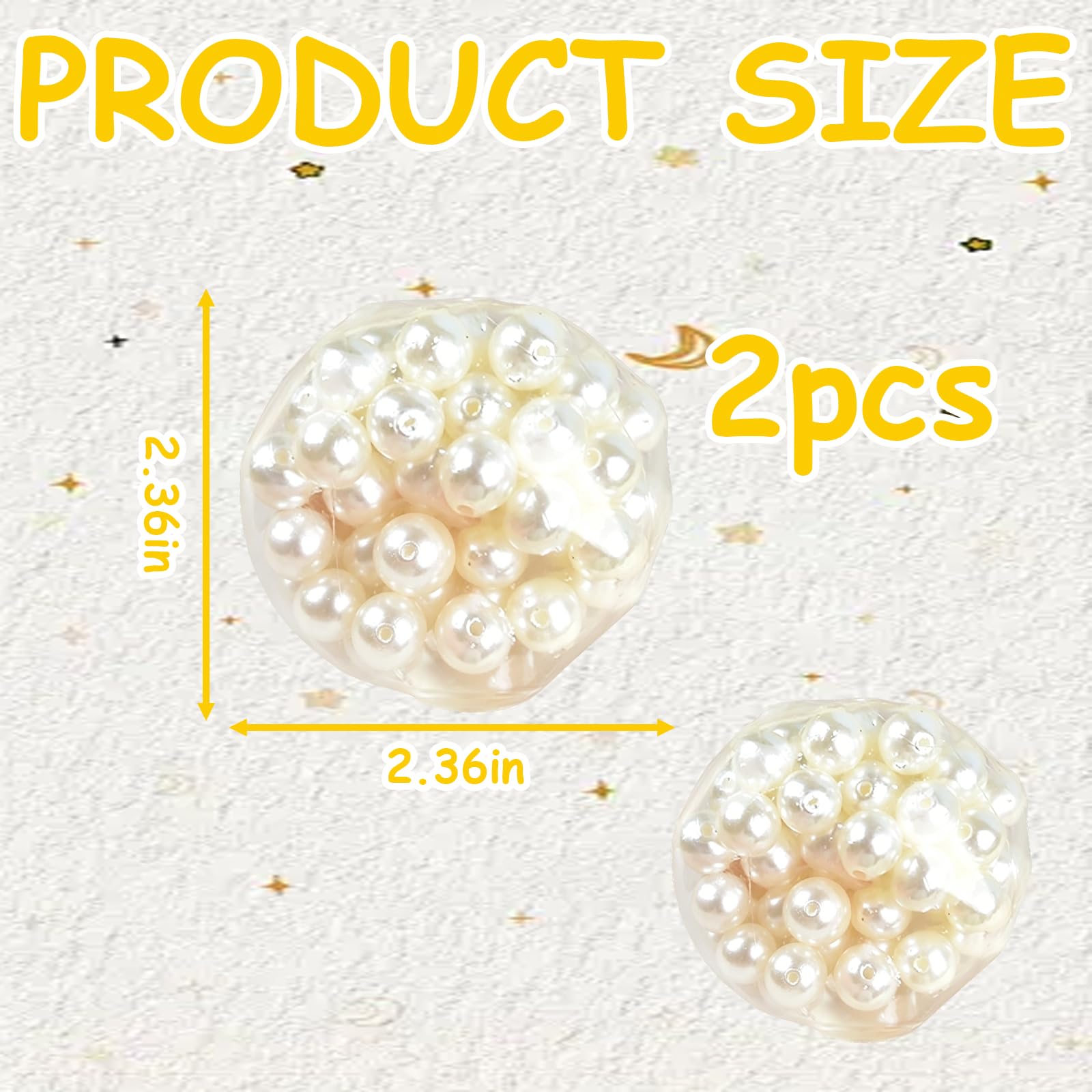2 PCS Pearl Crunchy Squishy Stress Balls, Bead-Filled Slow Rising Fidget Toys for Stress Relief, ASMR Sensory Squeeze Toys (Pearl White)