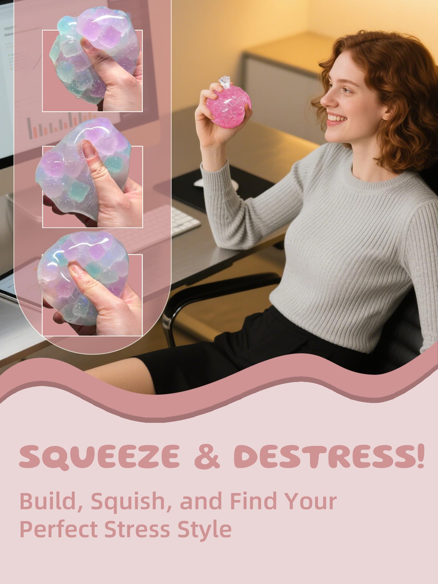 DIY Crunchy Squishy Stress Ball Kit, Make Your Own ASMR Fidget Toys with 10 TPR Skins, 13 Fillers, Slime & Clay, Handmade Sensory Craft Kit for Stress Relief