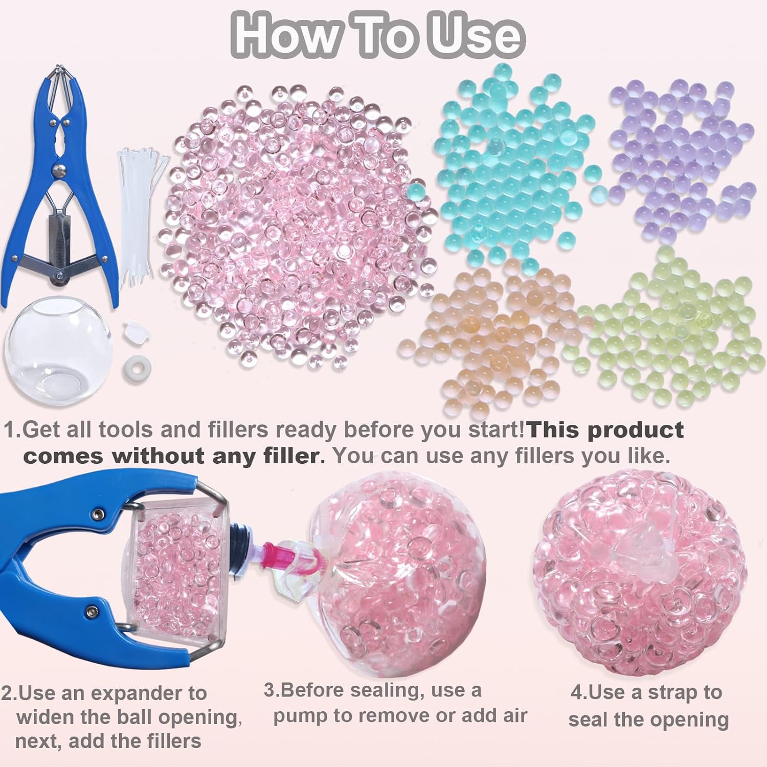 DIY Stress Ball Kit with 15 Clear Skins, Air Pump & Expander Tool – Make Your Own Crunchy Squishy & Fidget Stress Balls