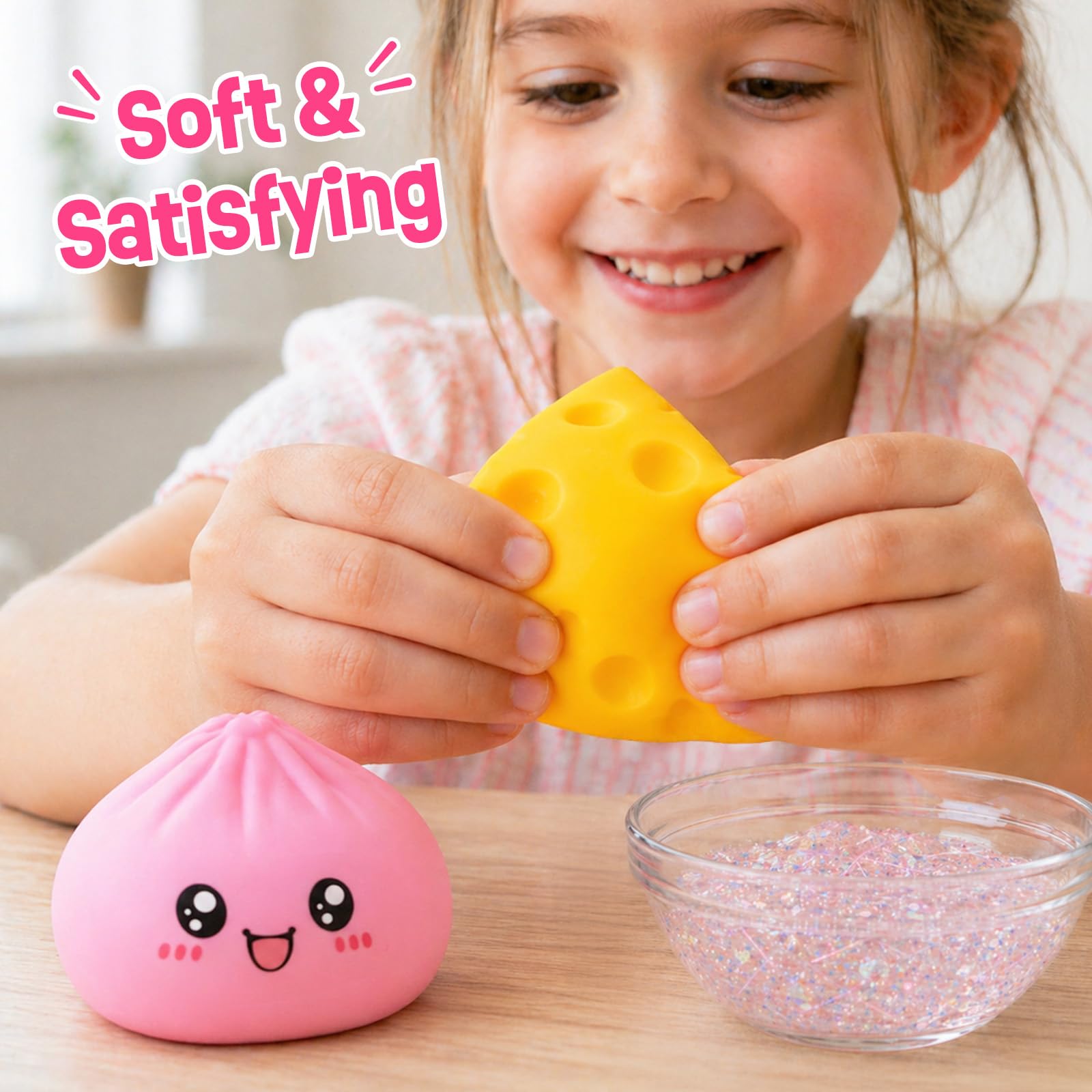 DIY Squishy Making Kit – Create Dumpling, Cheese & Glitter Cube Squishies, Handmade Stress Relief Craft Kit for Kids & Adults